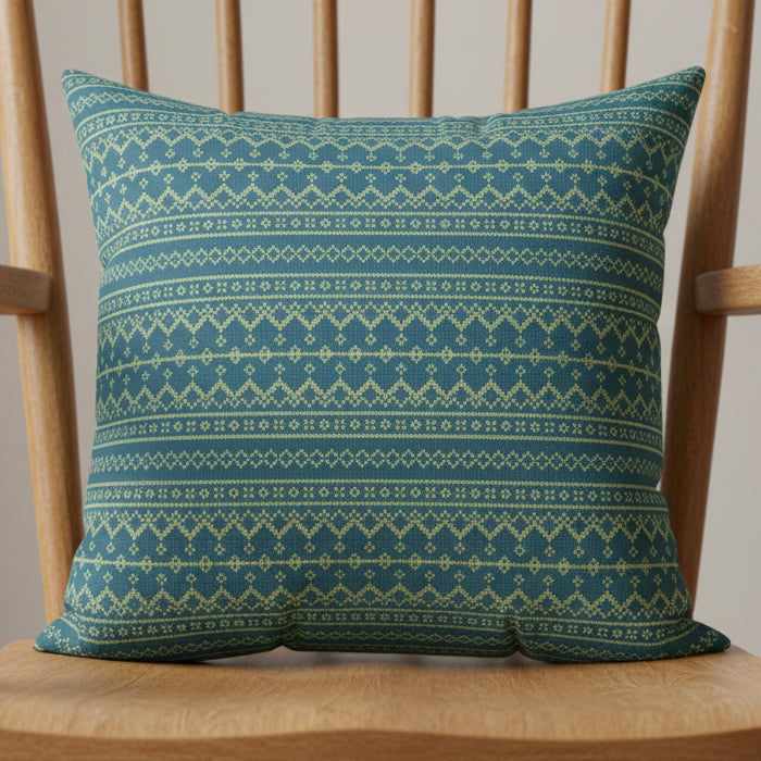Teal Fair Isle Faux Suede Pillow