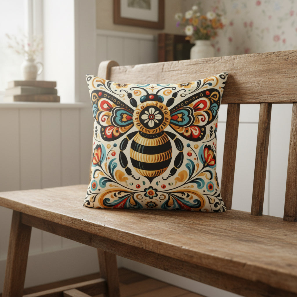 Boho Bee Faux Suede Pillow