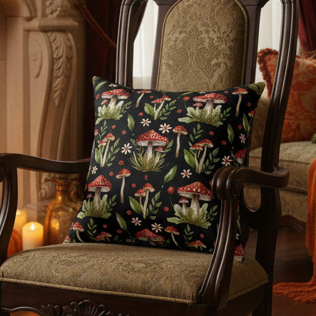 Mushroom Botanical Faux Suede Pillow