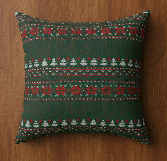 Christmas Fair Isle Faux Suede Pillow