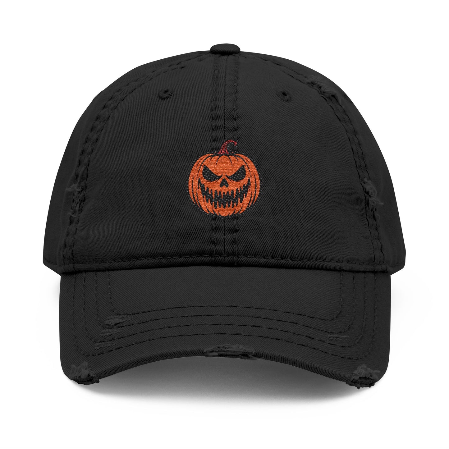 Spooky Pumpkin Embroidered Distressed Cap