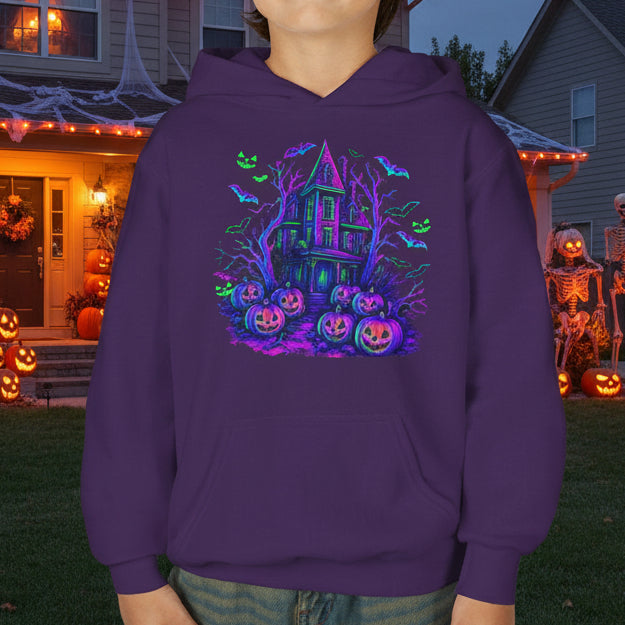 Neon Haunted House Kids Hoodie