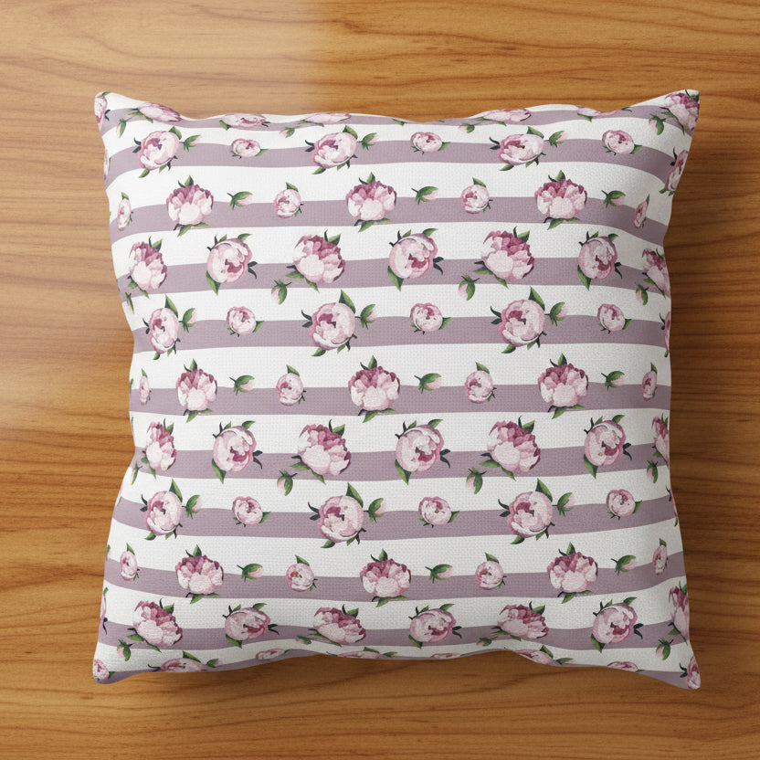Striped Pink Peony Outdoor Pillow