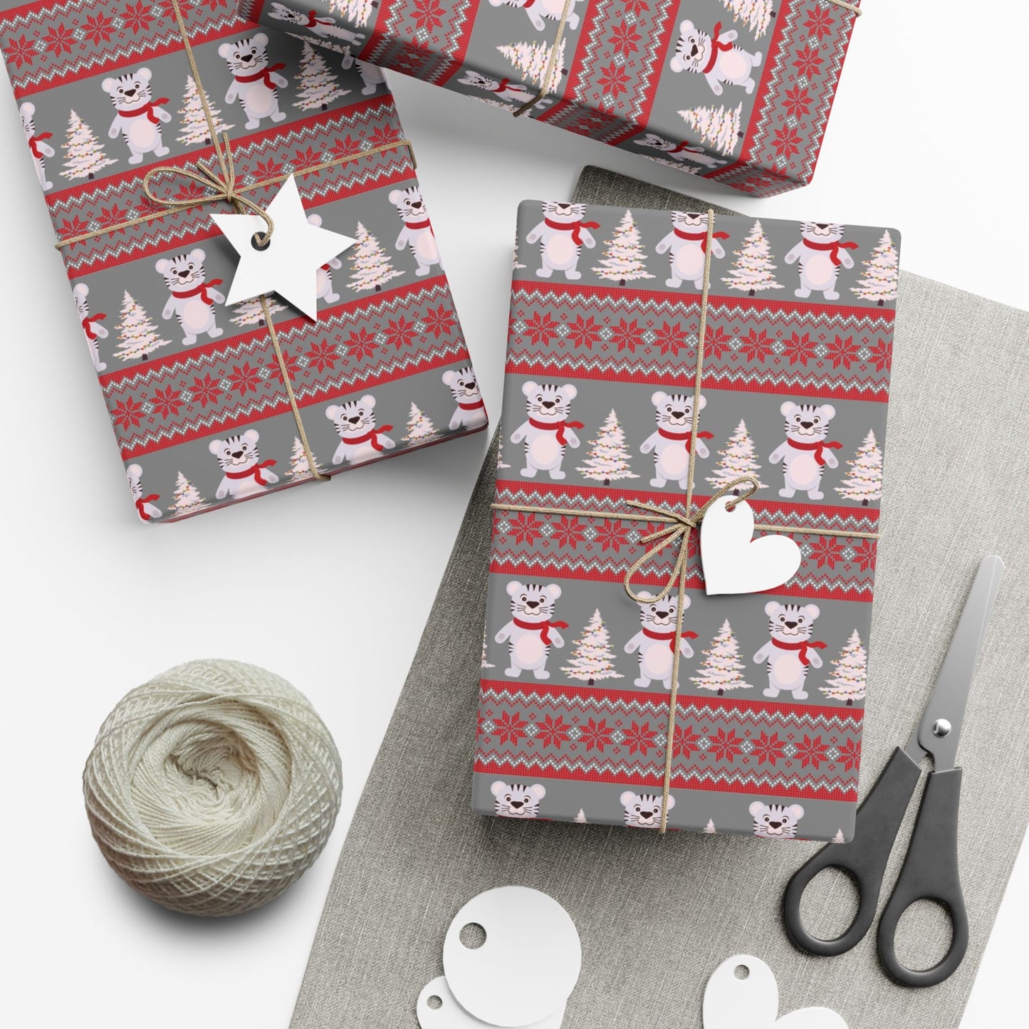 Christmas Fair Isle Tiger Premium Gift Wrap Paper