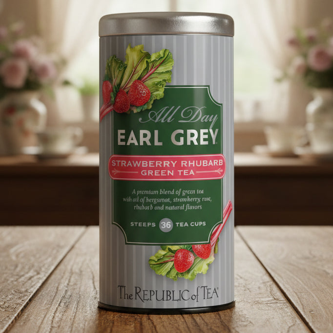 The Republic of Tea – All Day Earl Grey® Strawberry Rhubarb Green Tea, Naturally Caffeinated, 36 Tea Bags