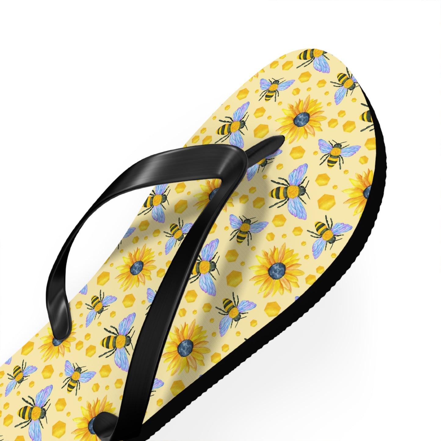 Sunflower Bees Flip Flops | Yellow Floral Beach Sandals