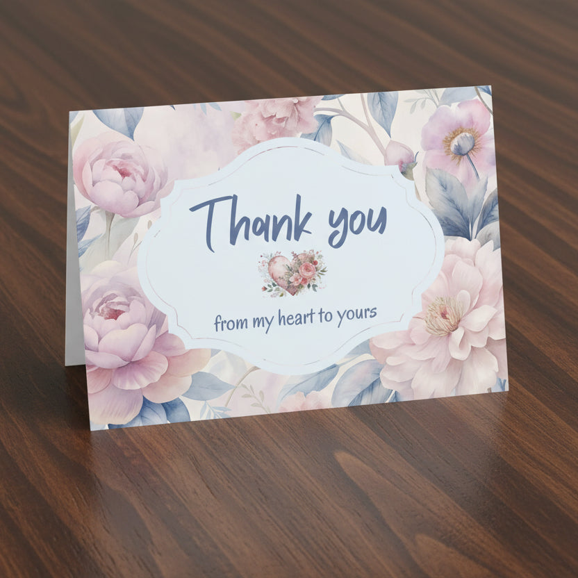 Thank You Floral Greeting Cards — Pack of 1 or 10