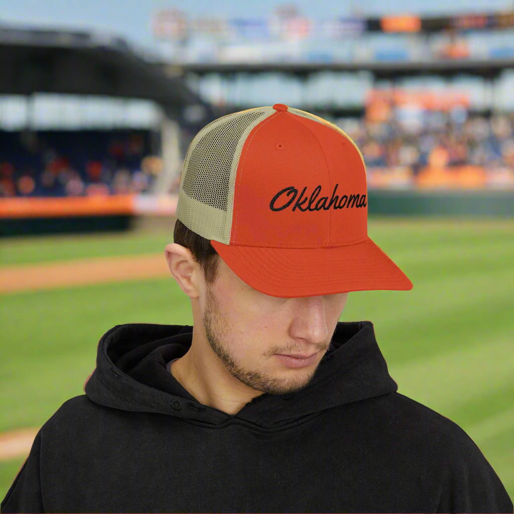 Oklahoma Black Embroidered Mesh Back Baseball Cap