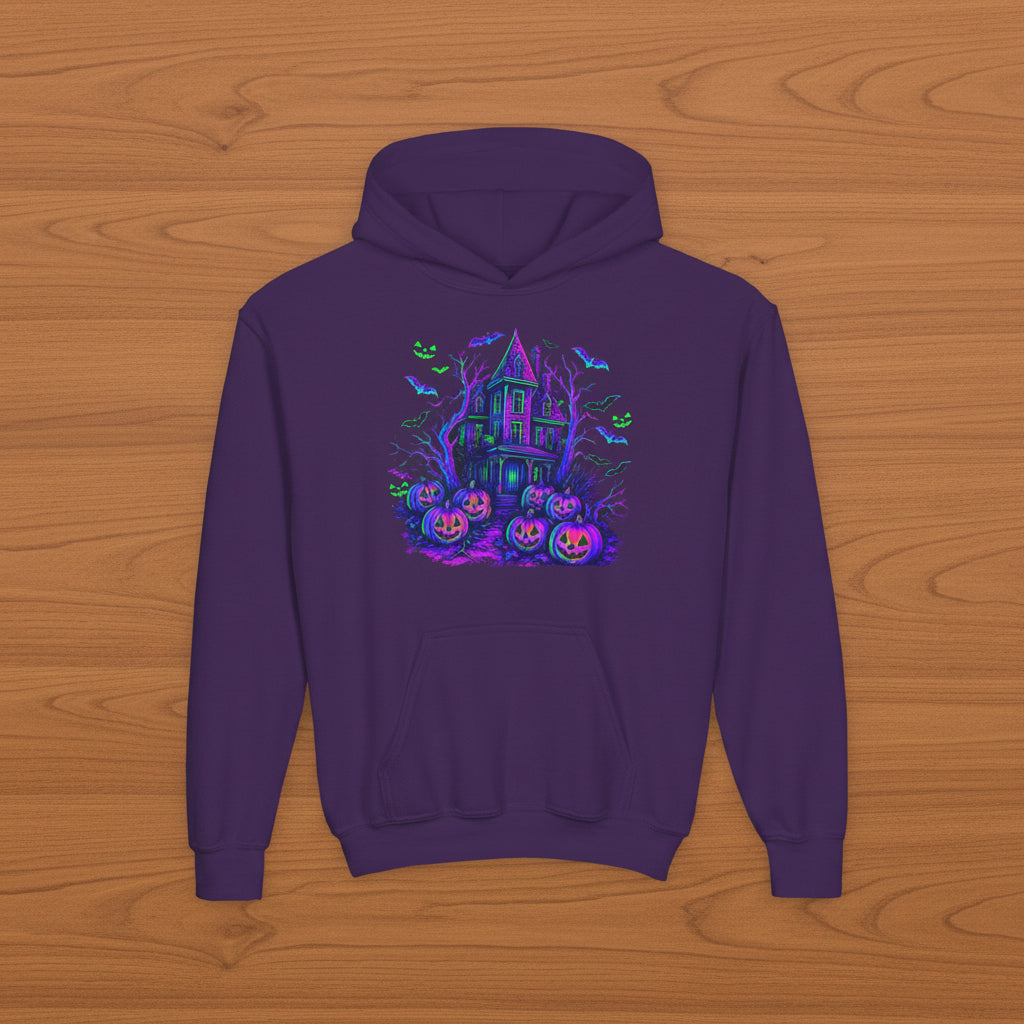 Neon Haunted House Kids Hoodie