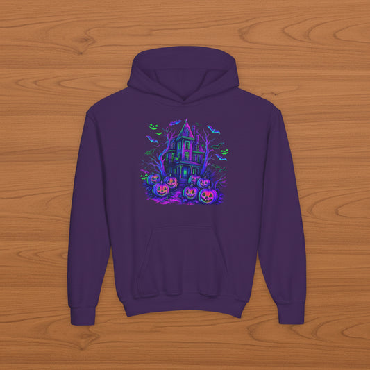 Neon Haunted House Kids Hoodie