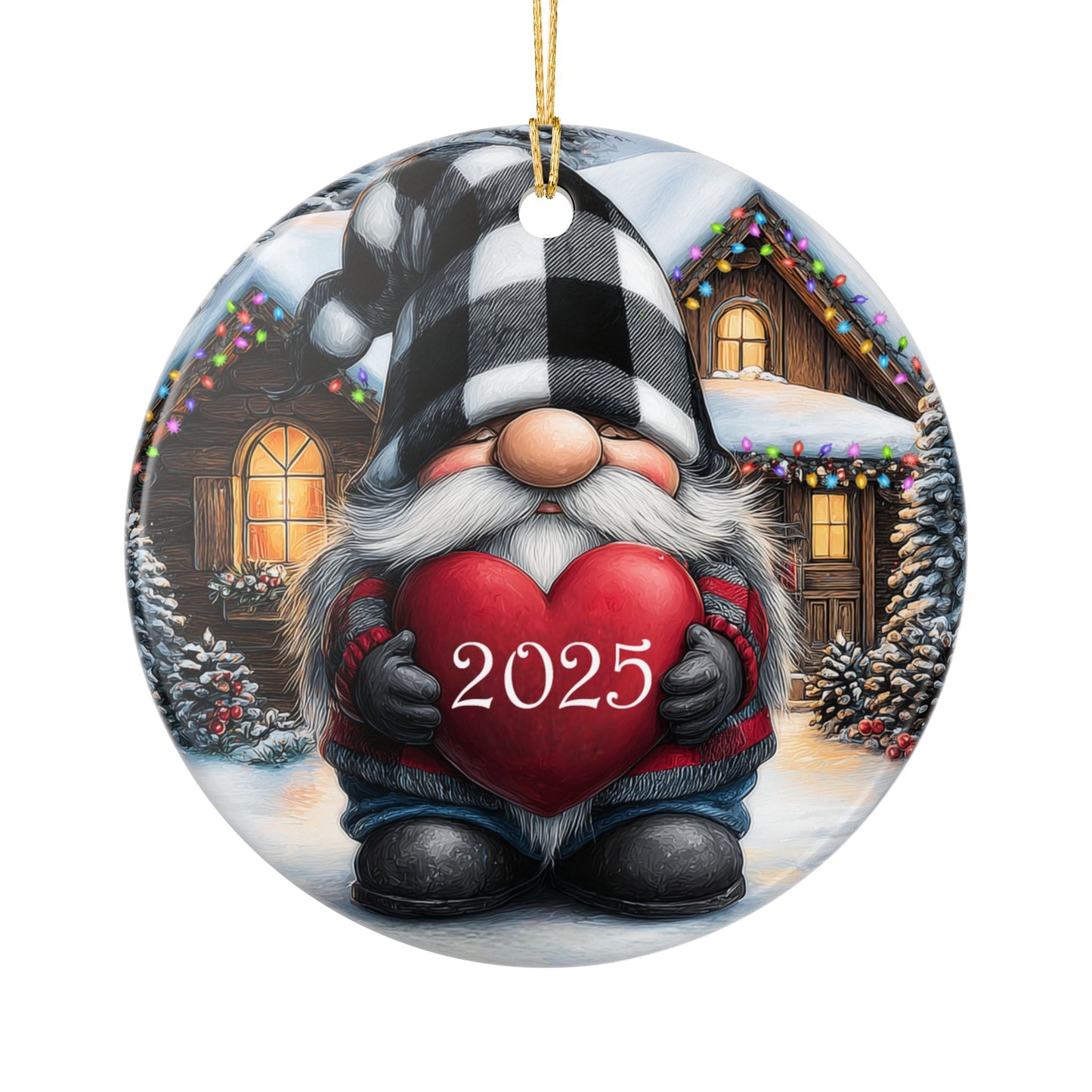 Gnome Heart Ceramic Christmas Ornament 2025
