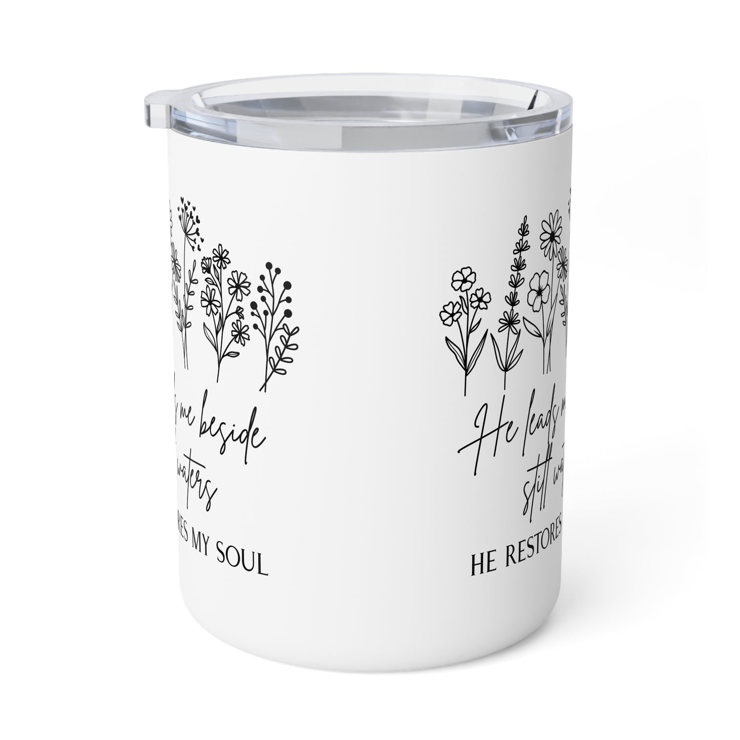 He Restores My Soul 10oz Insulated Coffee Mug | Floral Scripture Travel Tumbler