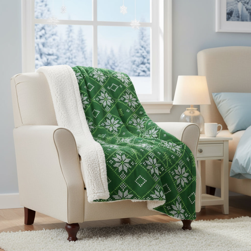 Green Snowflake Sherpa Fleece Blanket