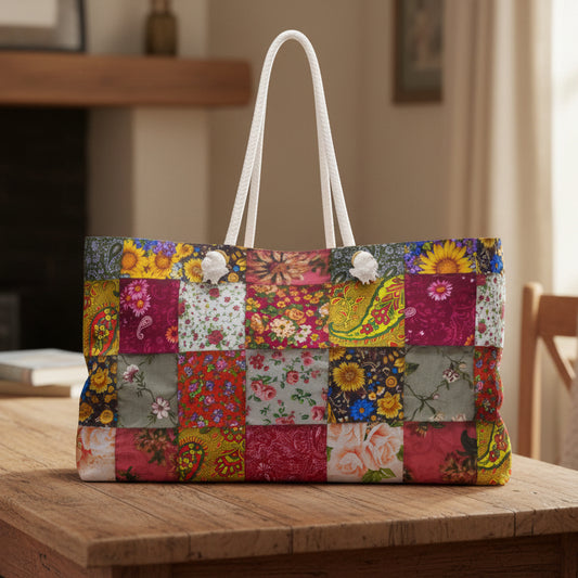 Floral Patchwork Print Weekender Bag