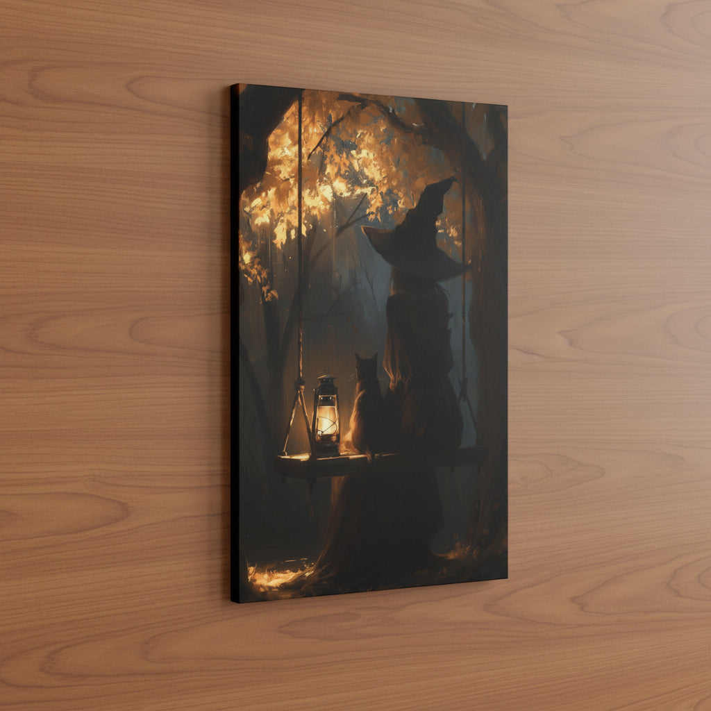 The Witch and her Cat Matte Canvas Wall Art