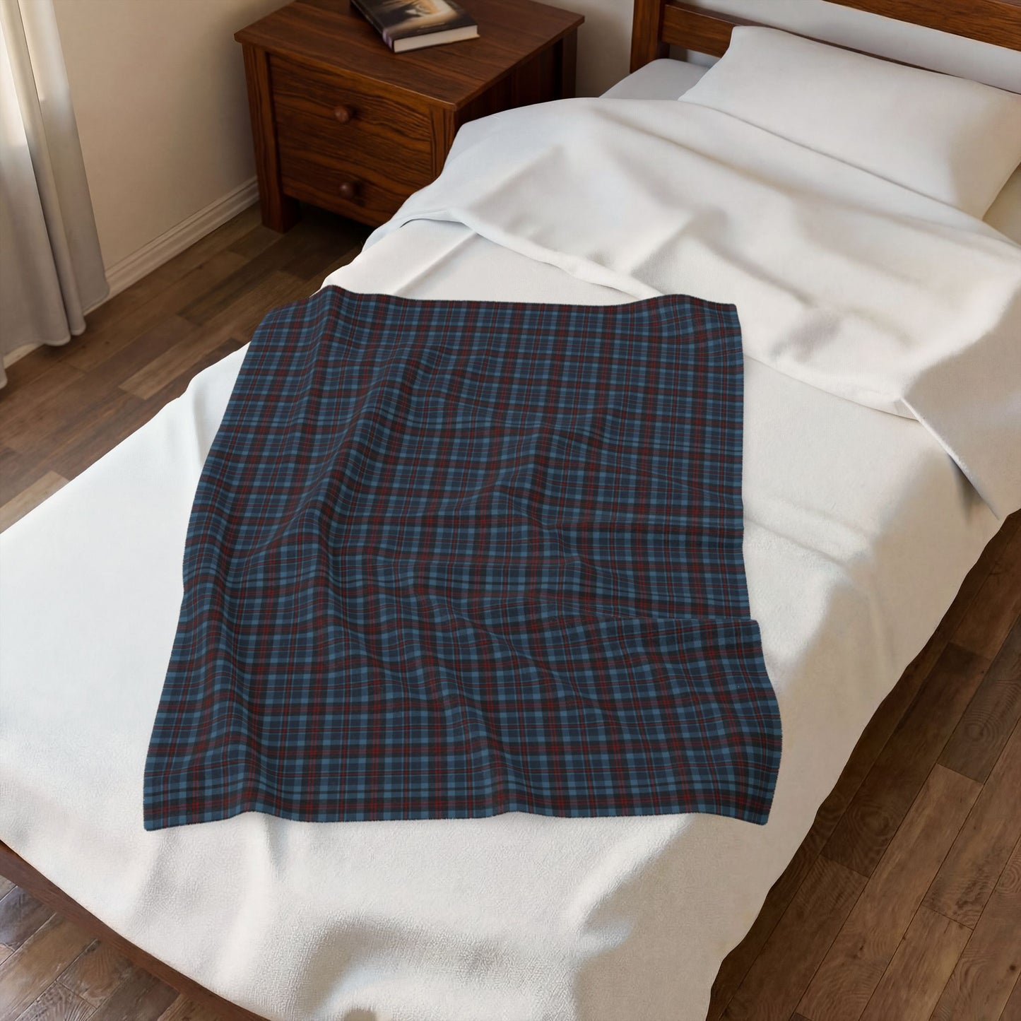 Highland Hearth Blue Plaid Throw | White Reverse