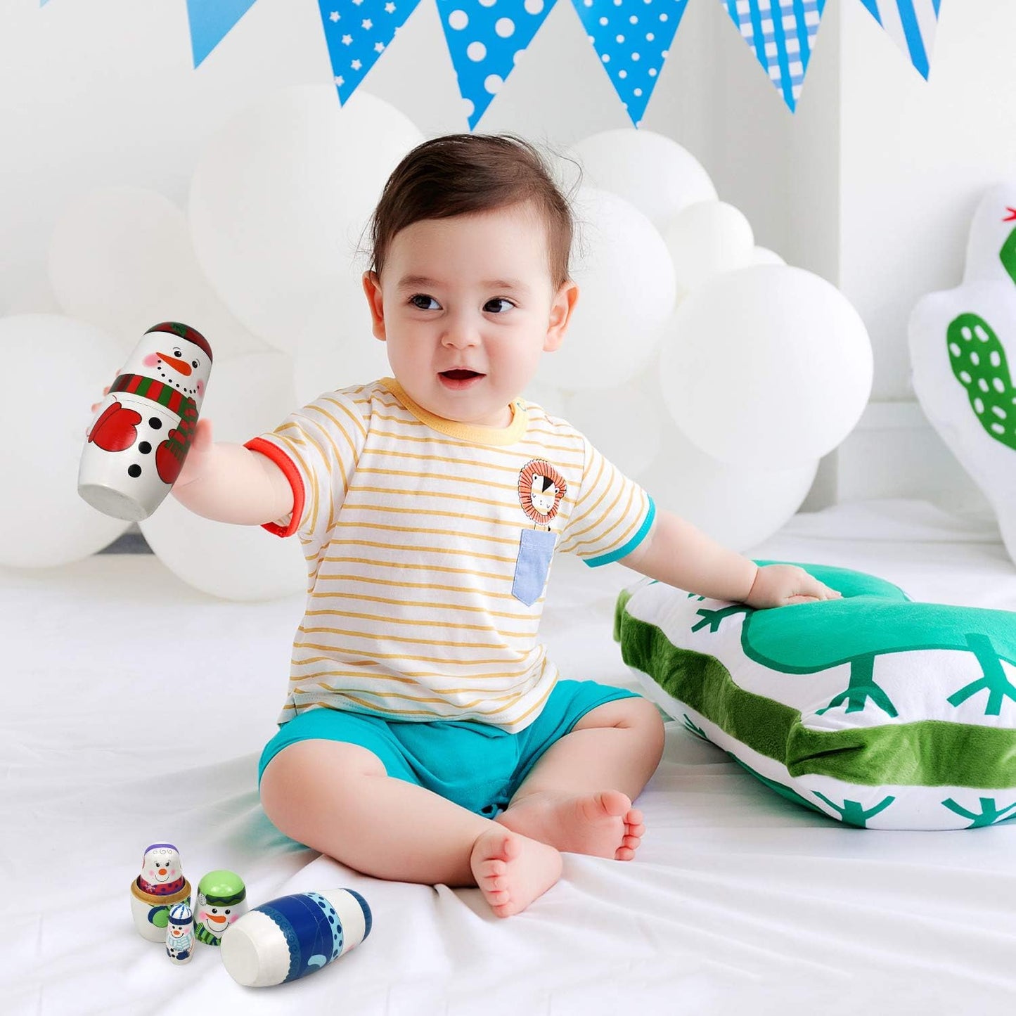 5Pcs Nesting Dolls Snowman Santa Claus Russian Matryoshka Dolls Handmade Wooden Christmas Birthday Gift for Kids (05 Snowman)