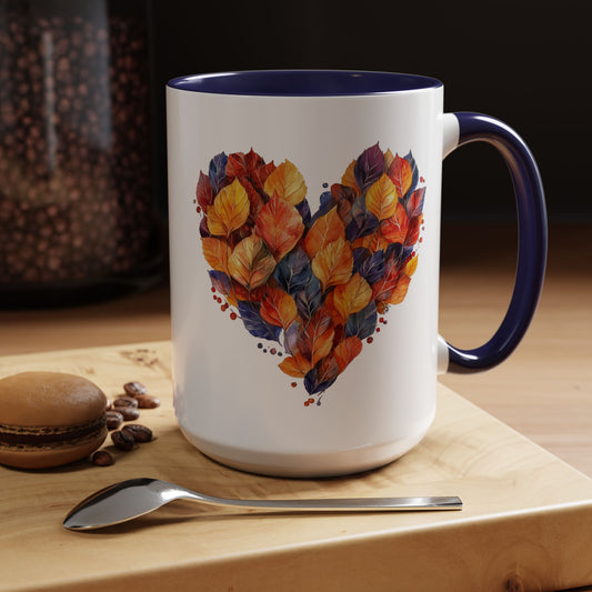 Autumn Leaf Heart Accent Coffee Mug | 11oz or 15oz
