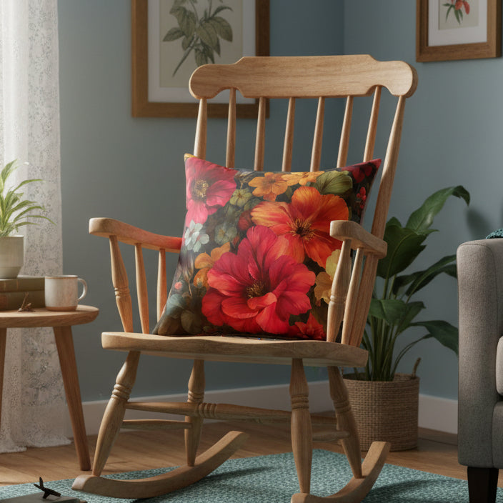 Dark Floral Faux Suede Pillow