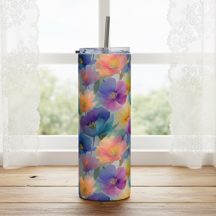 Spring Watercolor Flowers 20oz Stainless Steel Tumbler