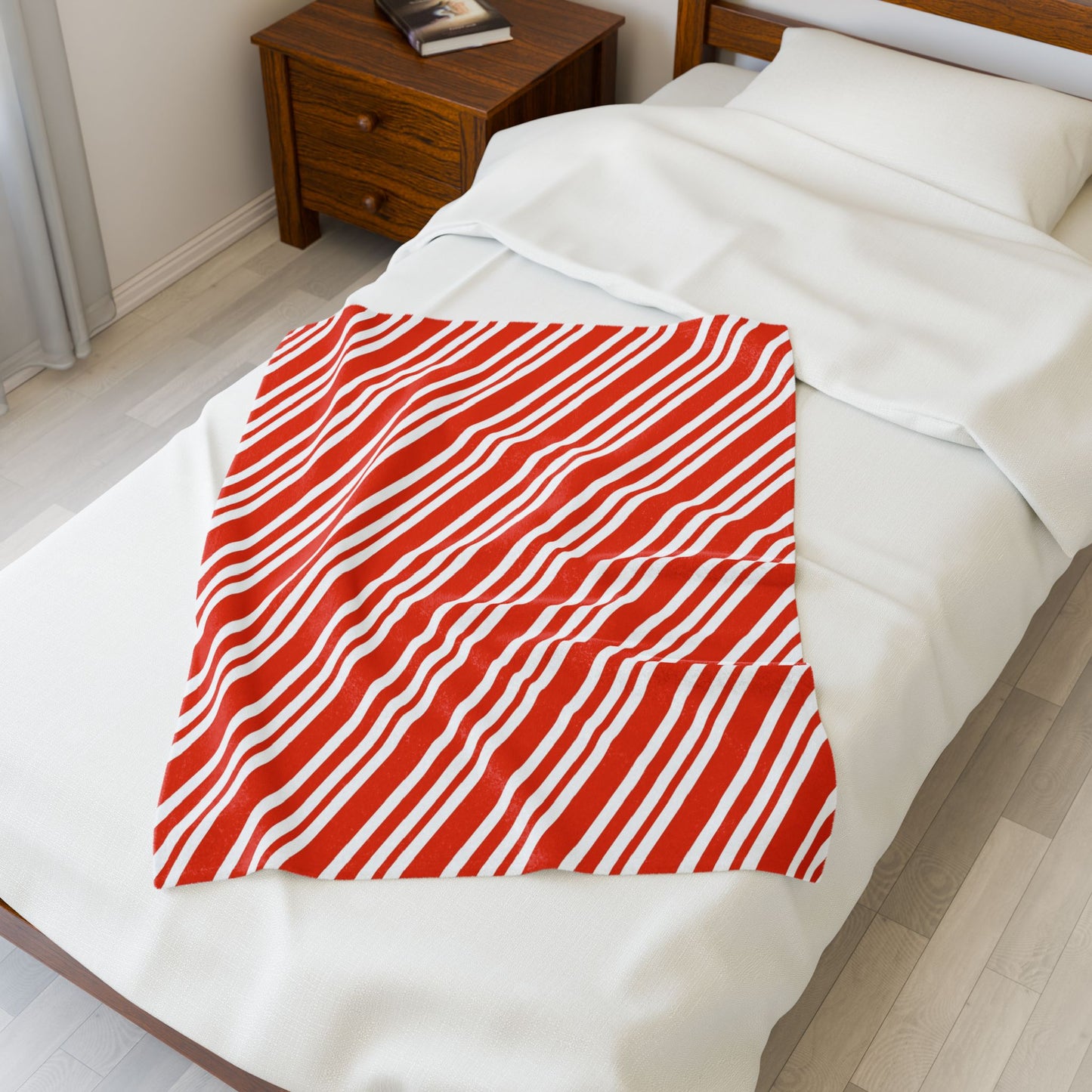 Candy Cane Stripe Velveteen Plush Blanket