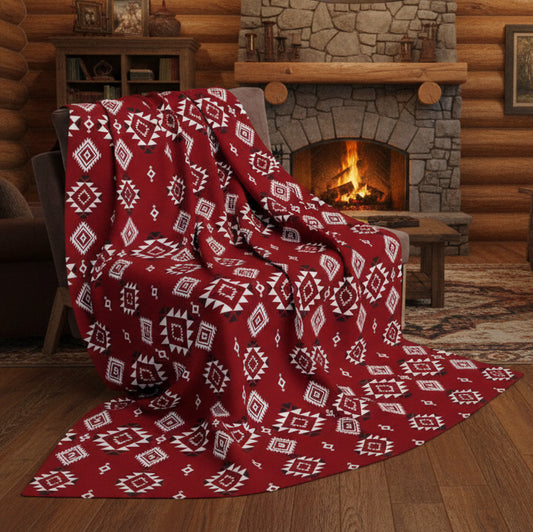 Crimson Tribal Motif Arctic Fleece Blanket
