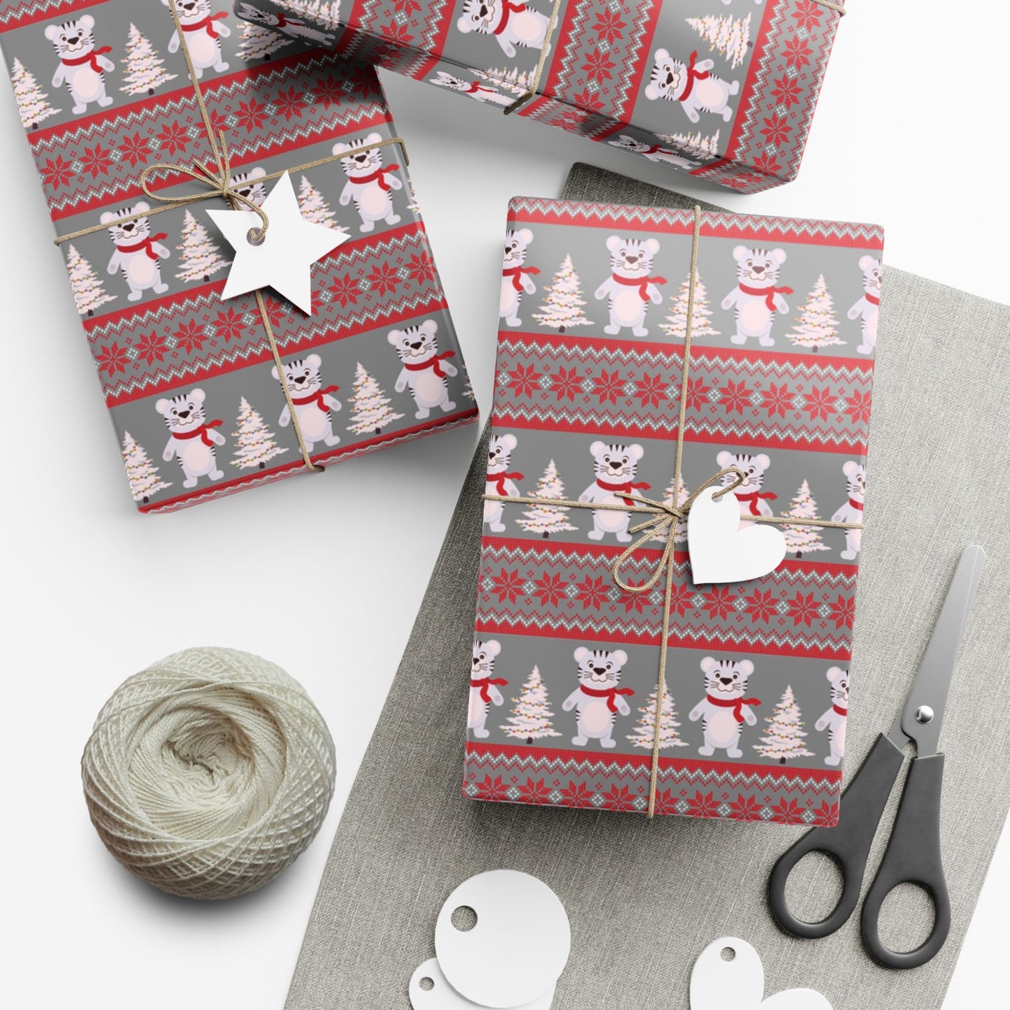 Christmas Fair Isle Tiger Premium Gift Wrap Paper
