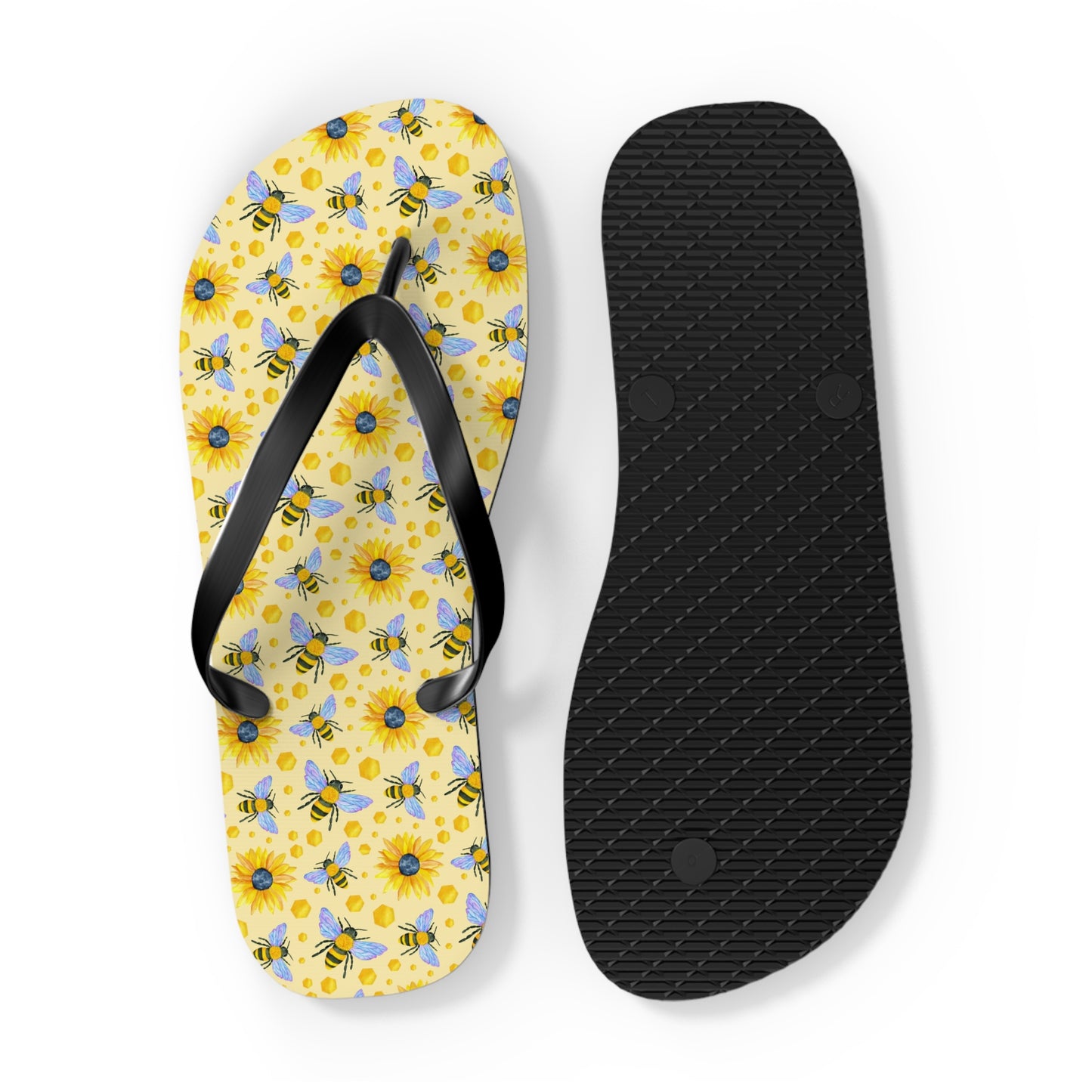 Sunflower Bees Flip Flops | Yellow Floral Beach Sandals