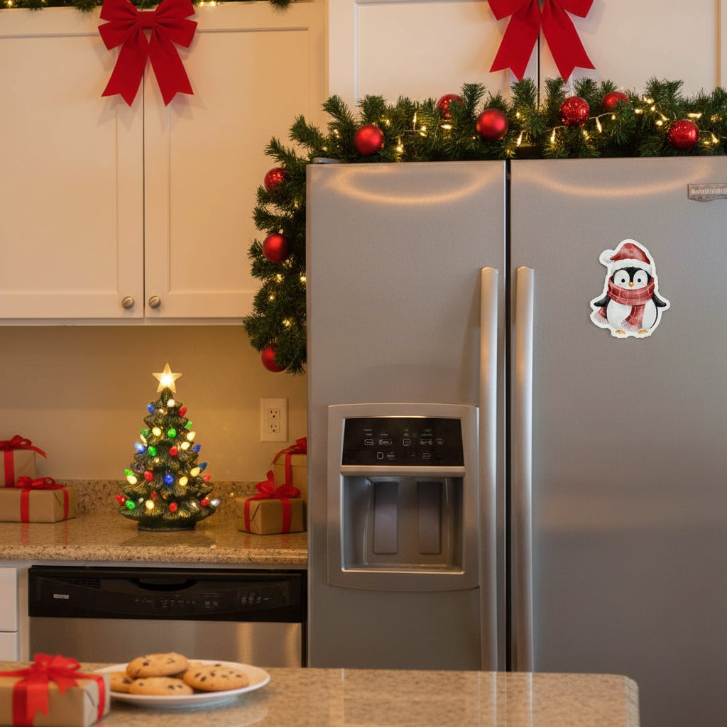 Penguin with Plaid Scarf Fridge Magnet