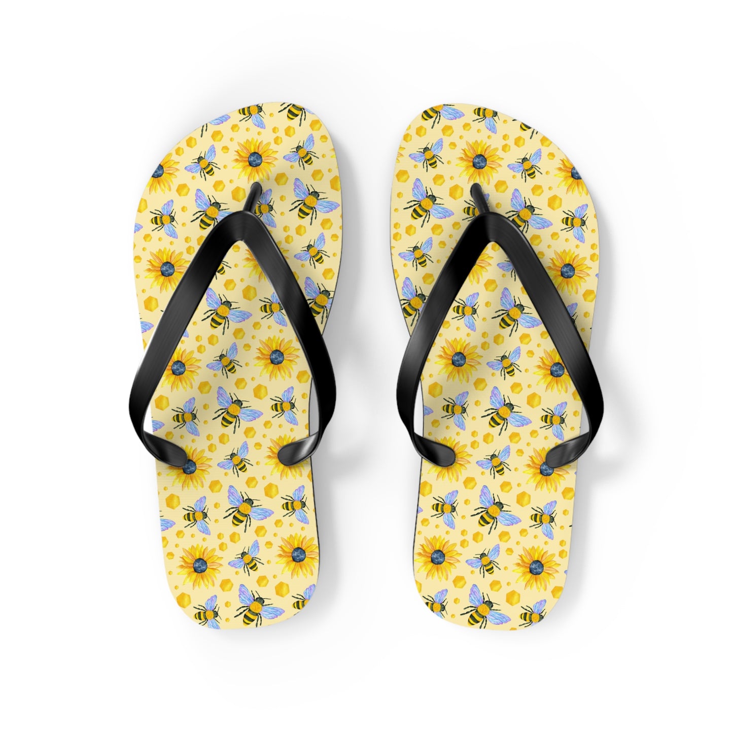 Sunflower Bees Flip Flops | Yellow Floral Beach Sandals