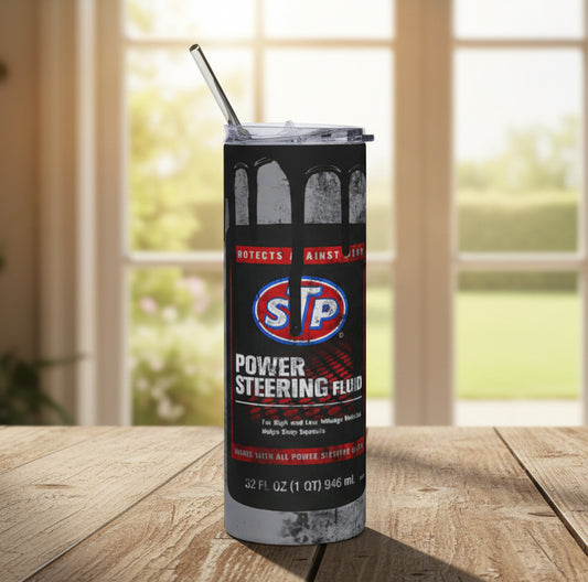 Power Steering Fluid Tumbler – Vintage Oil Can Mechanic Stainless Steel 20oz Travel Cup