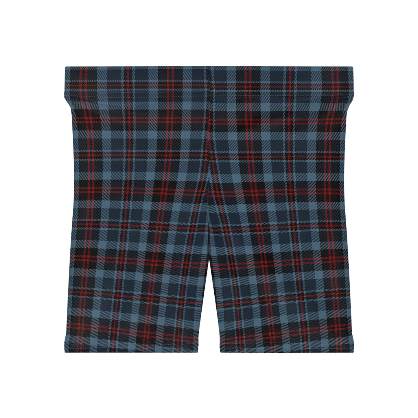 Highland Hearth Blue Plaid Women's Bike Shorts — High-Waist Athleisure Cycling Shorts