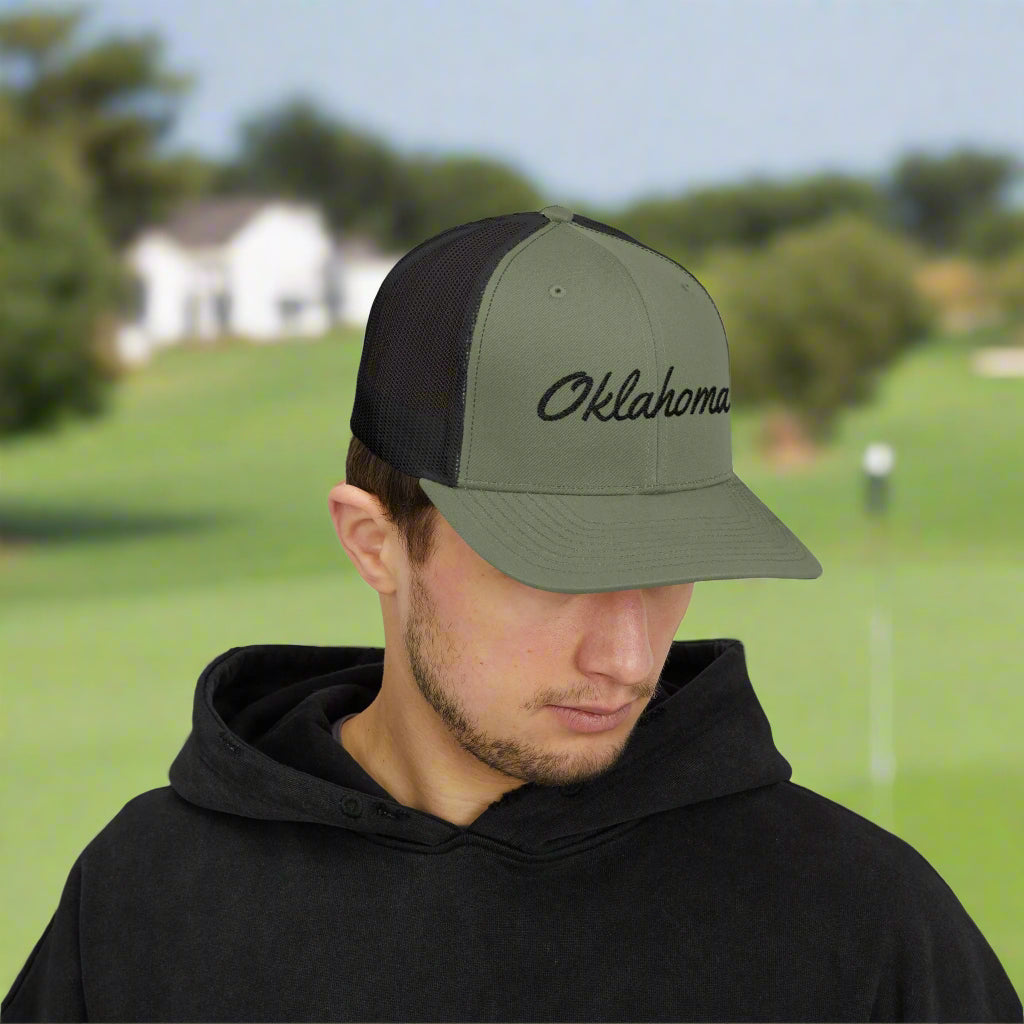 Oklahoma Black Embroidered Mesh Back Baseball Cap