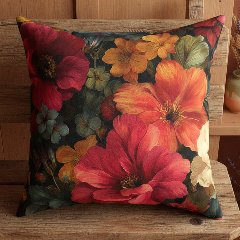 Dark Floral Faux Suede Pillow