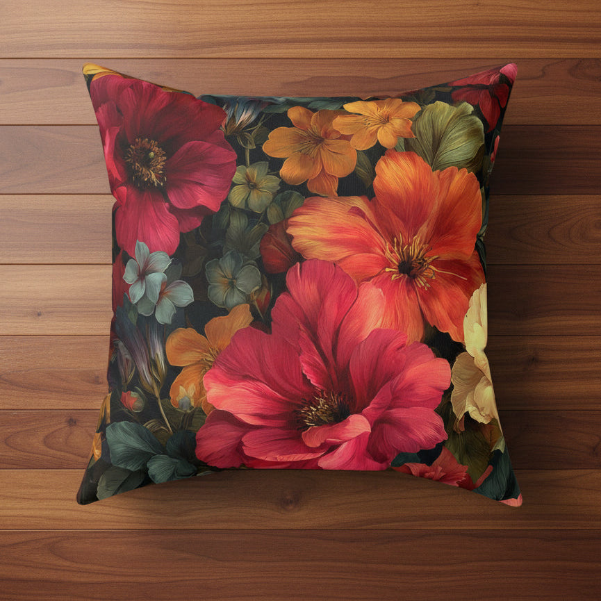 Dark Floral Faux Suede Pillow