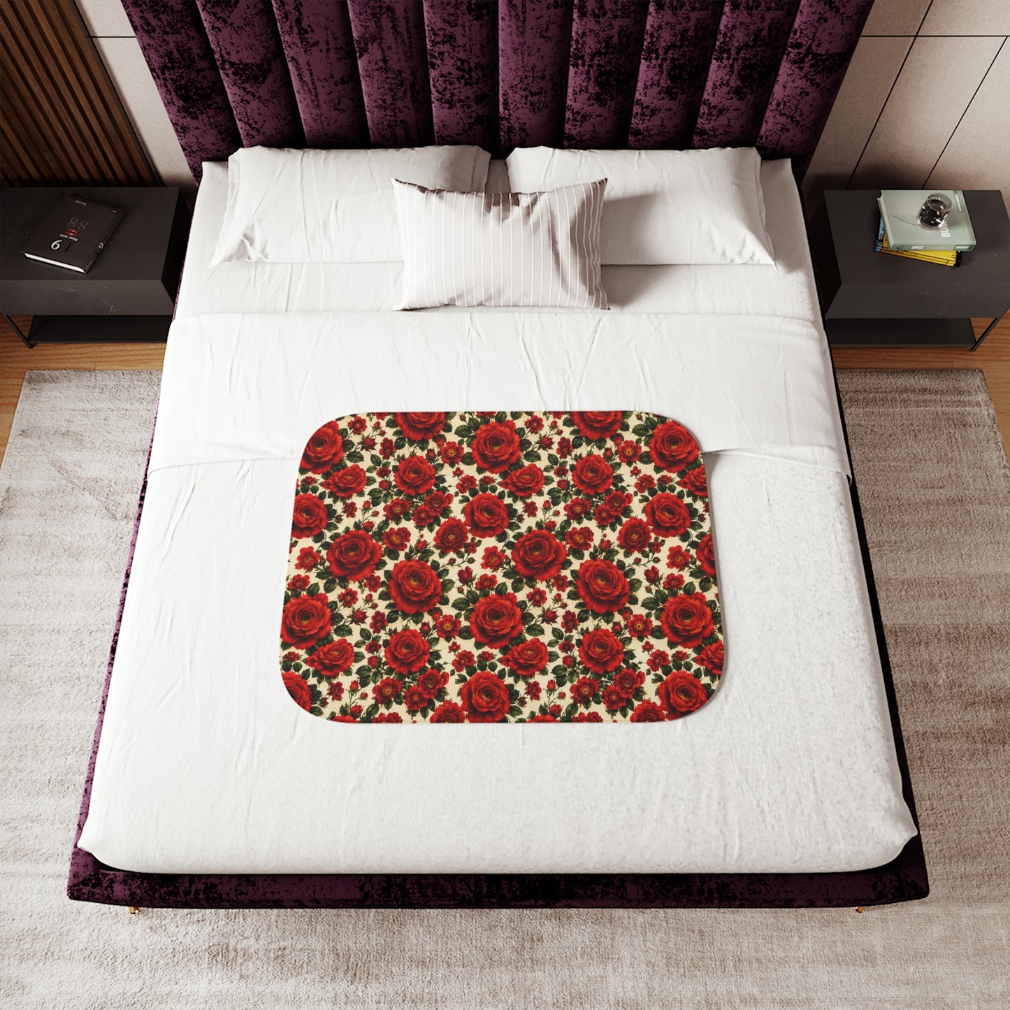 Riverfront Roses Sherpa Blanket | Beige Reverse