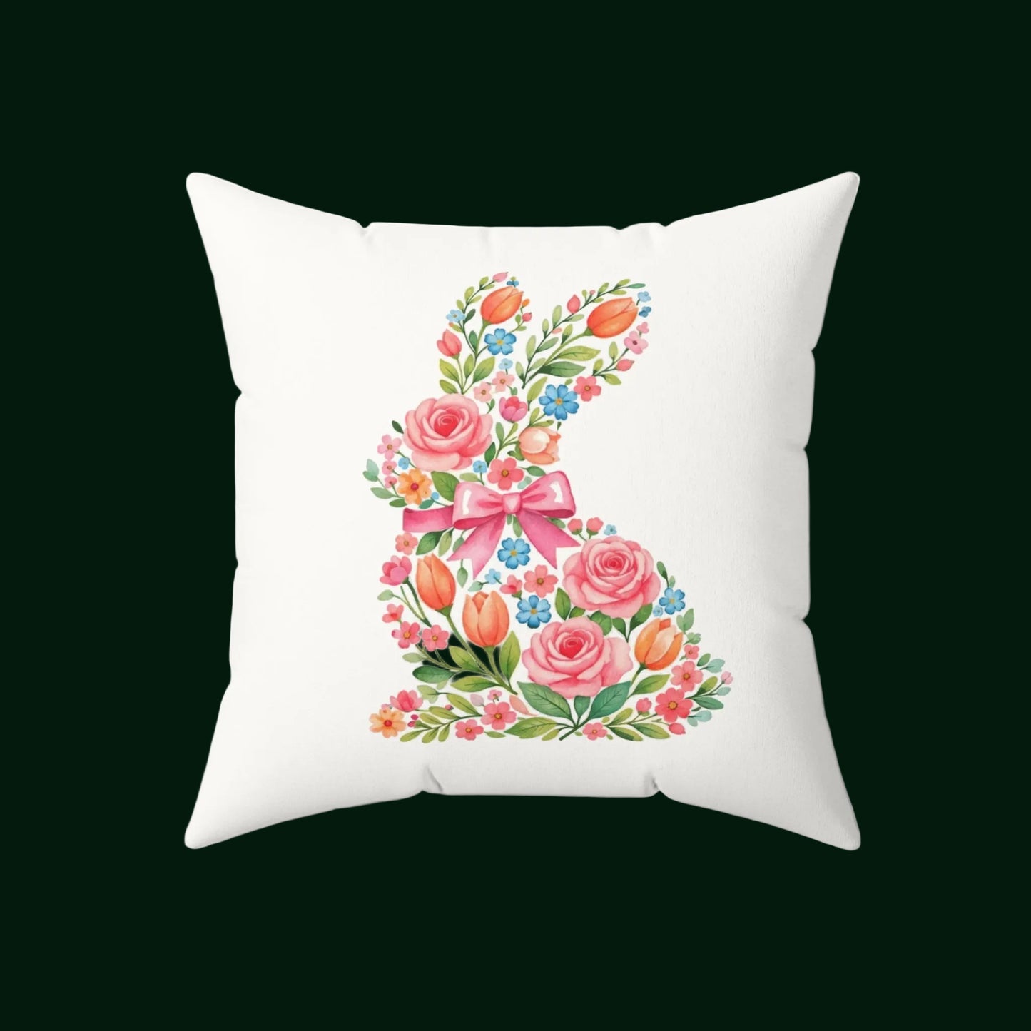 Floral Bunny Faux Suede Pillow
