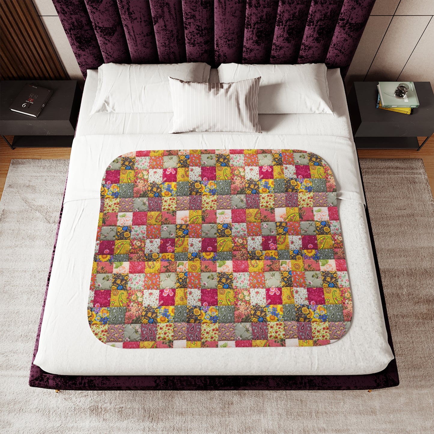 Floral Patchwork Sherpa Blanket