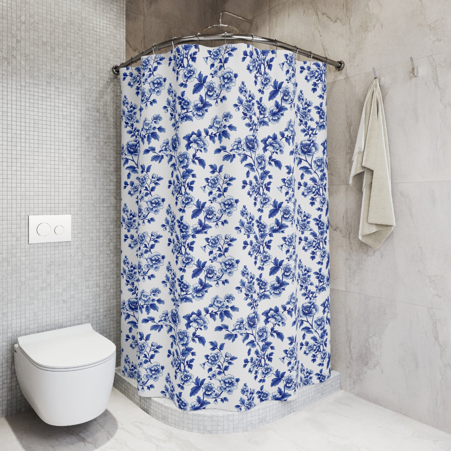 Blue Floral Toile Shower Curtain