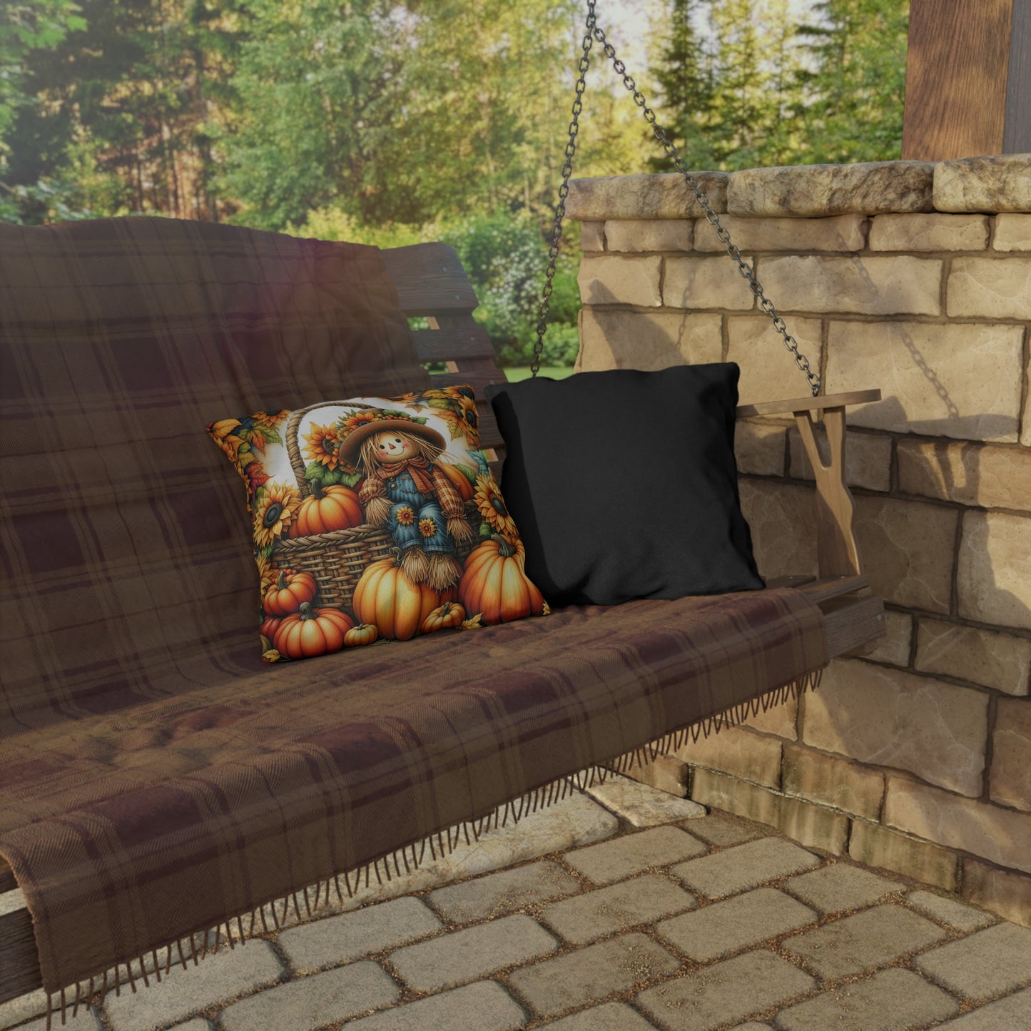 Sunflower Scarecrow Outdoor Pillow