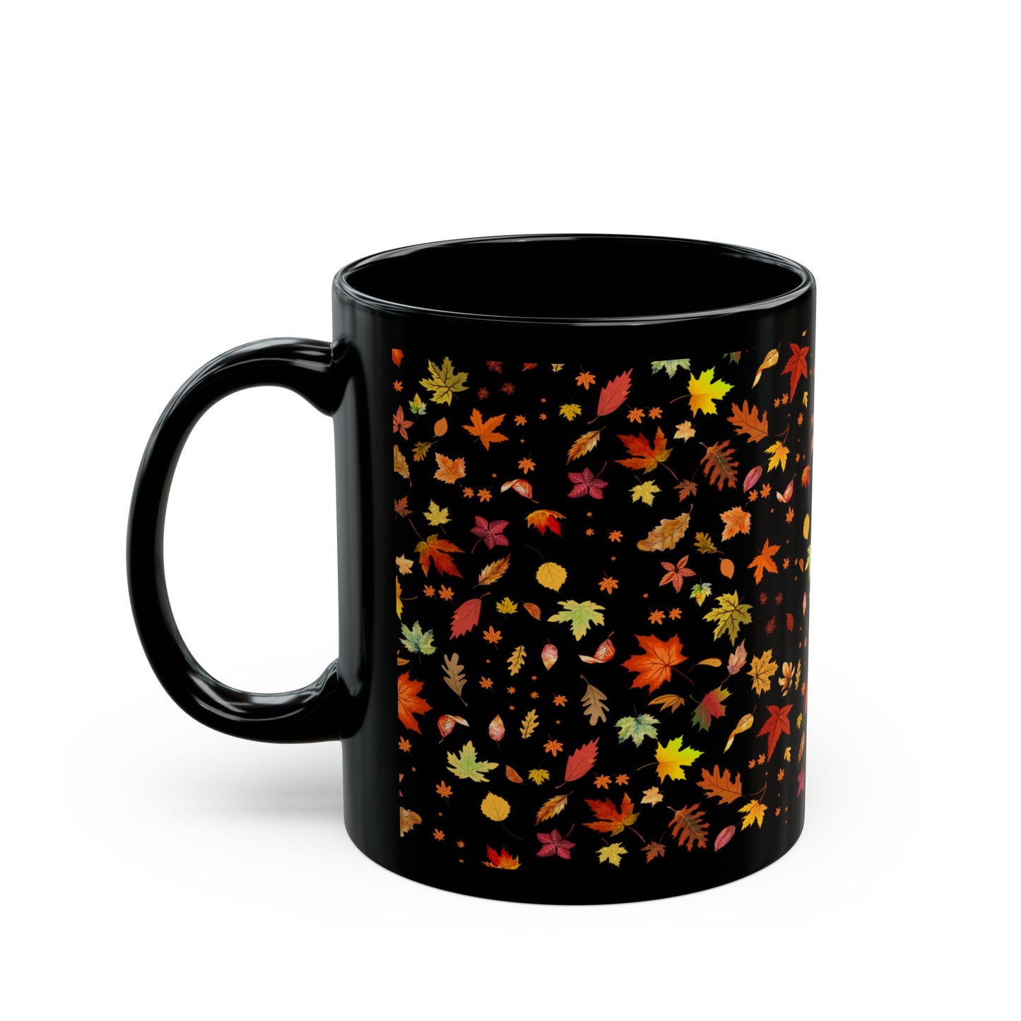 Autumn Leaves Black Ceramic Mug | 11oz