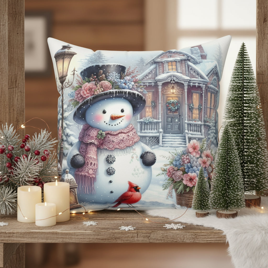 Cozy Winter Snowman Pillow