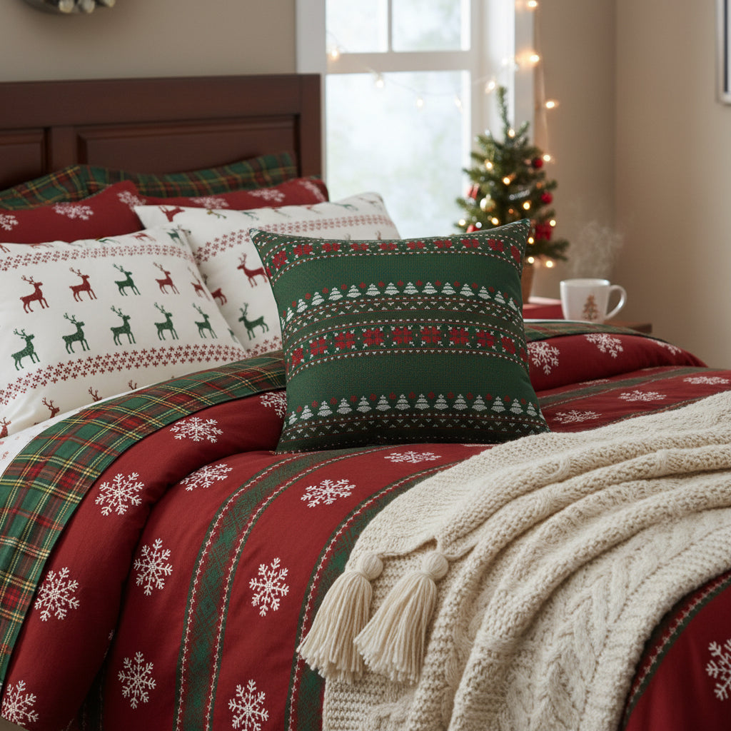 Christmas Fair Isle Faux Suede Pillow