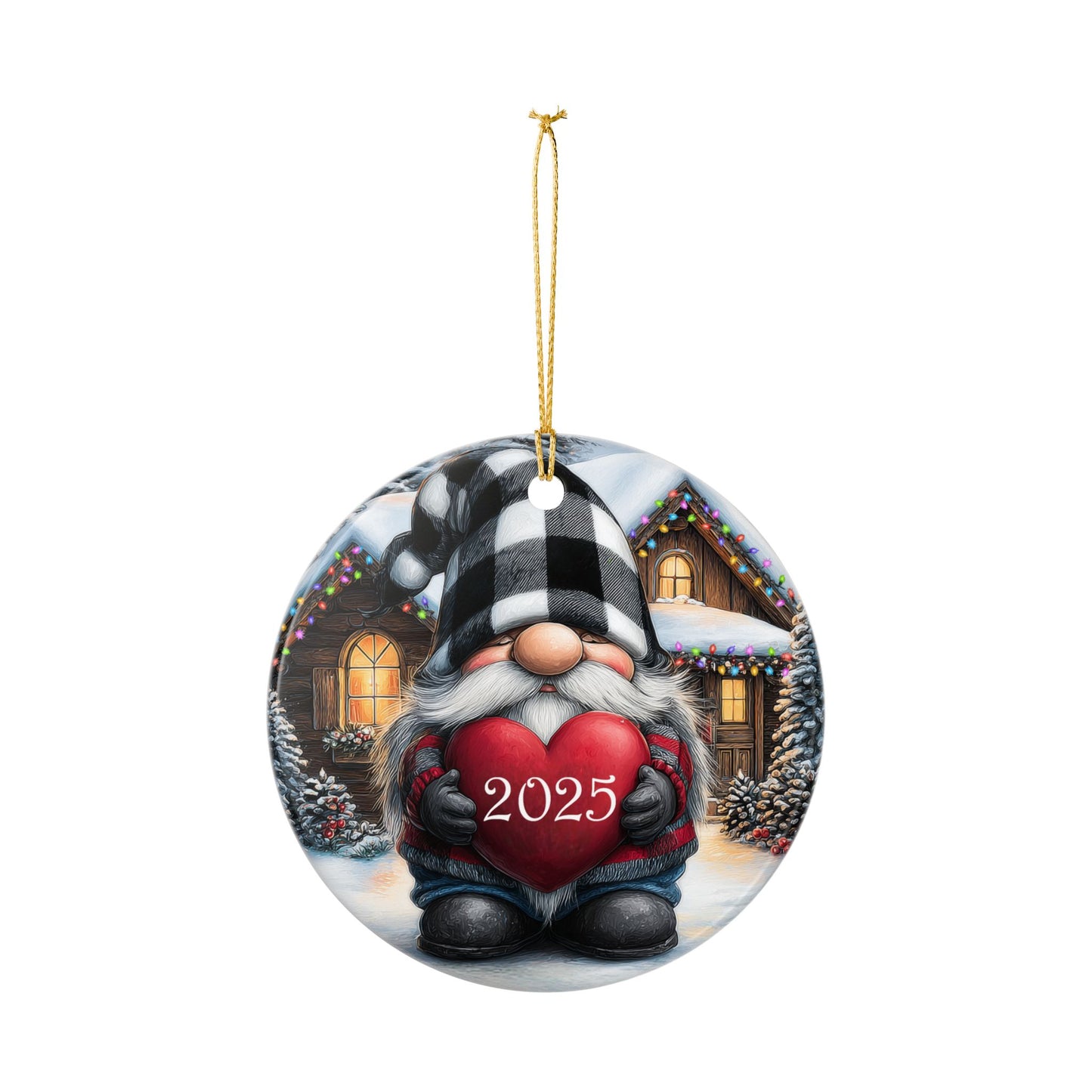 Gnome Heart Ceramic Christmas Ornament 2025