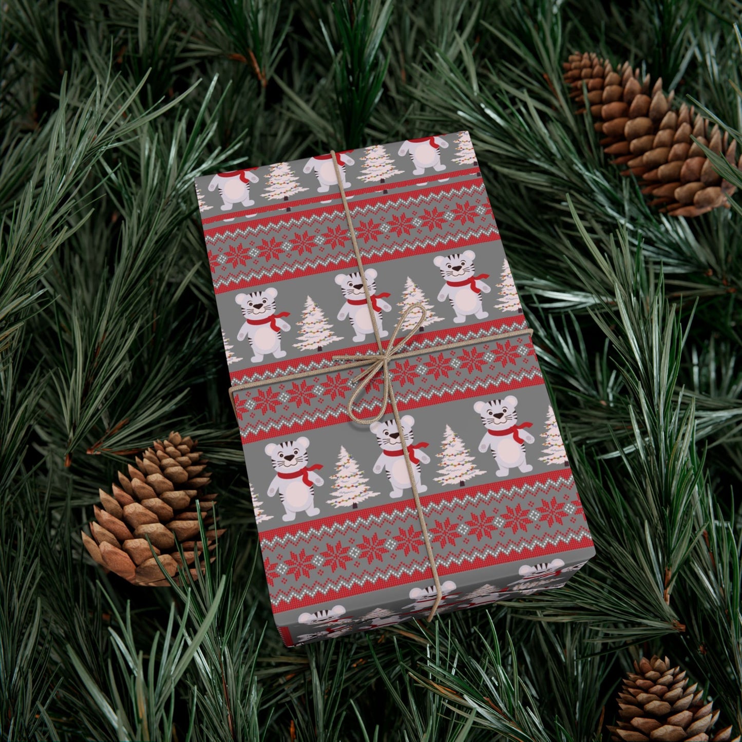 Christmas Fair Isle Tiger Premium Gift Wrap Paper