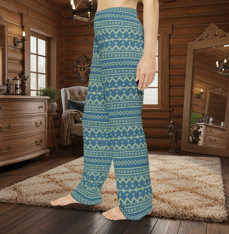 Teal Fair Isle Pattern Women's Pajama Pants