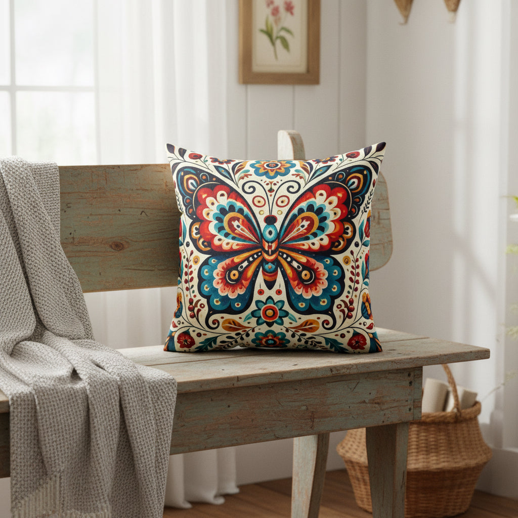 Boho Butterfly Faux Suede Pillow