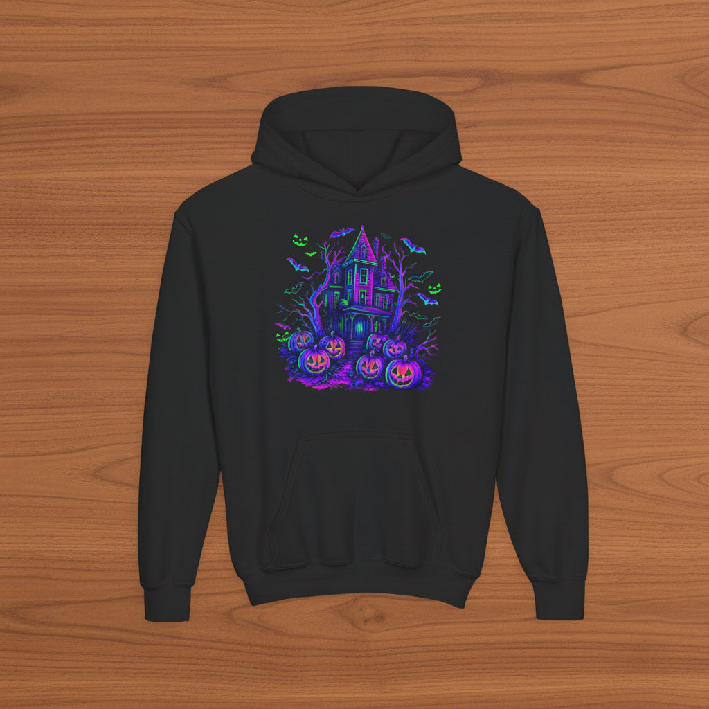 Neon Haunted House Kids Hoodie