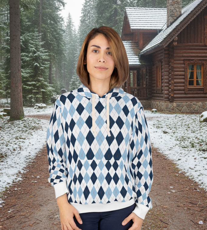 Blue & White Winter Argyle Hoodie