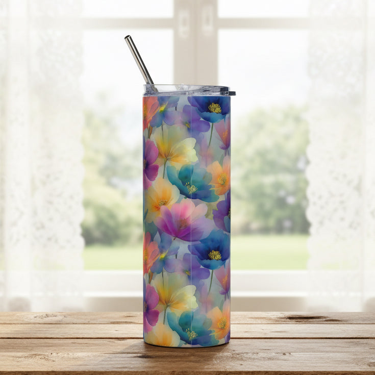 Spring Watercolor Flowers 20oz Stainless Steel Tumbler
